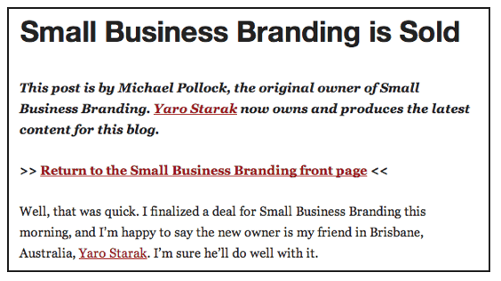 The Announcement That I Had Purchased The Small Business Branding Blog